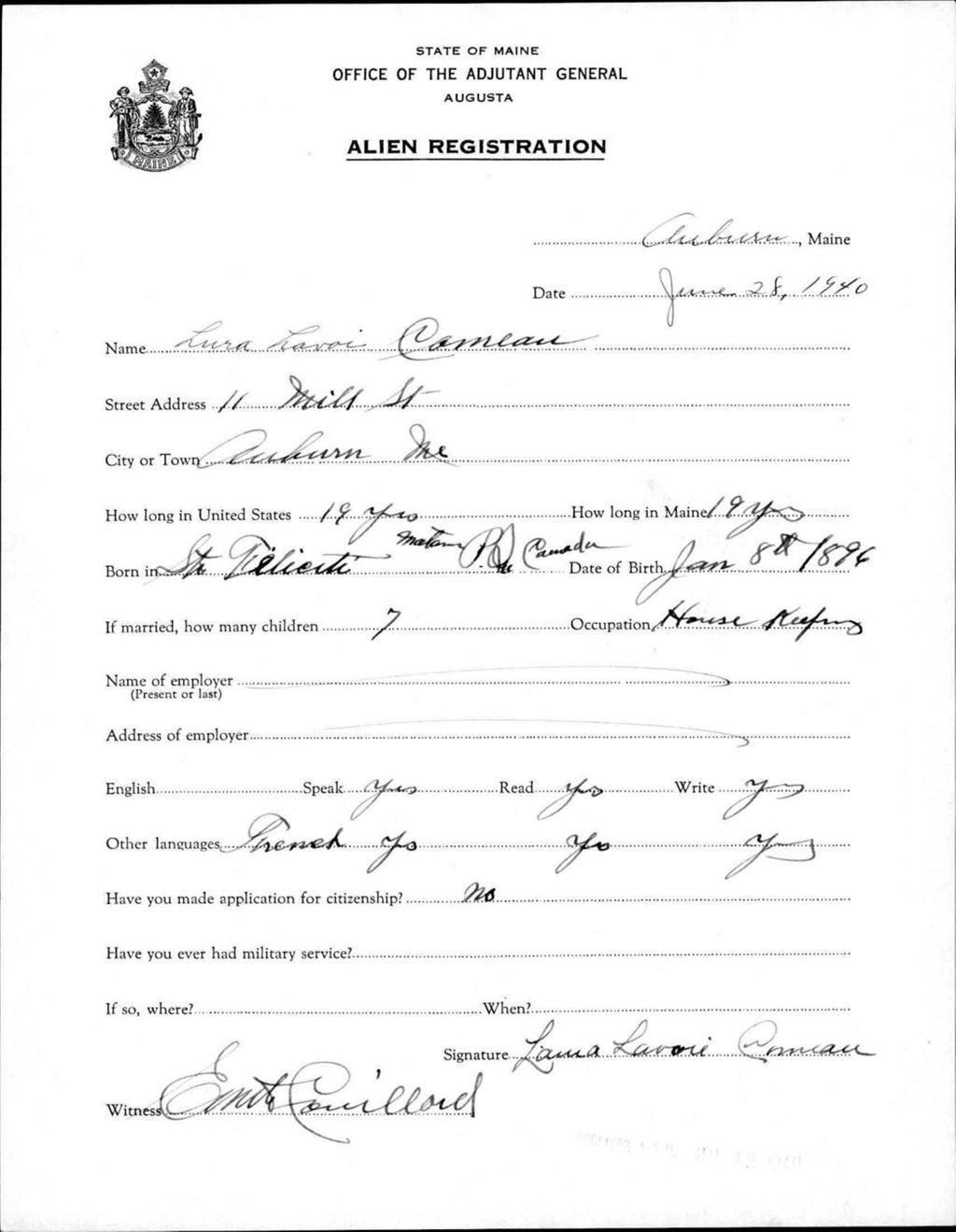 Miniature of Alien Registration- Lavoie, Lura (Auburn, Androscoggin County)