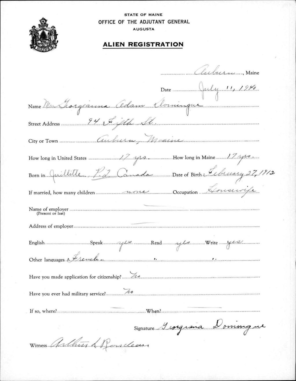 Miniature of Alien Registration- Adam, Georgianna (Auburn, Androscoggin County)