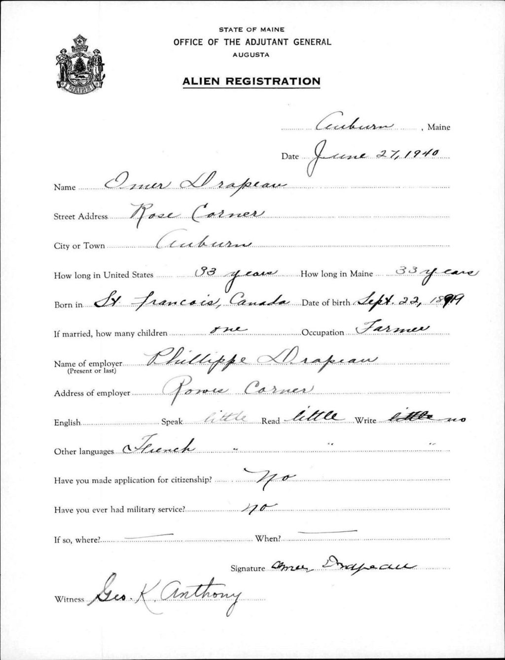 Miniature of Alien Registration- Drapeau, Omer (Auburn, Androscoggin County)