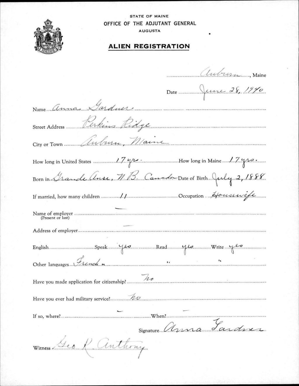 Miniature of Alien Registration- Gardner, Anna (Auburn, Androscoggin County)