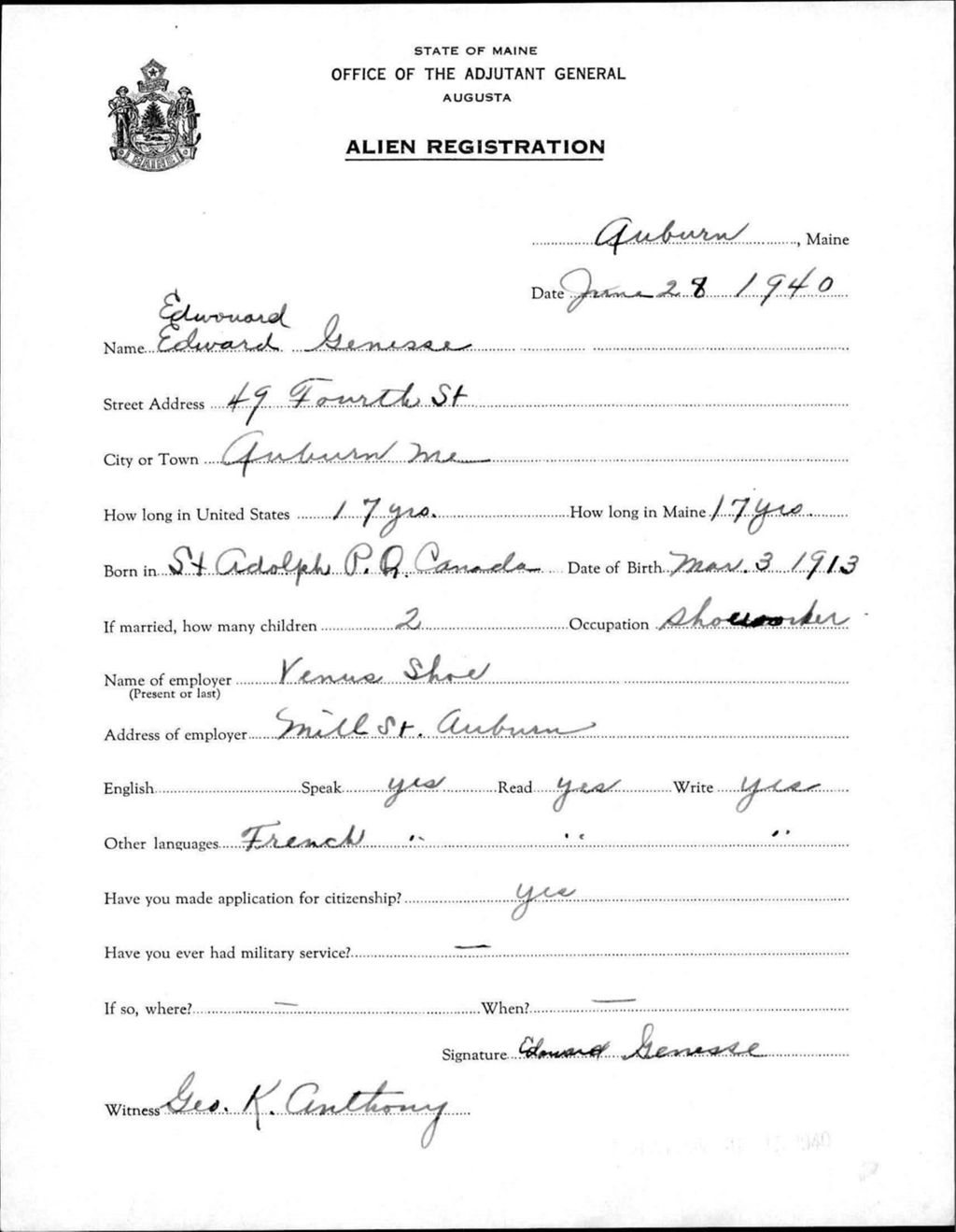 Miniature of Alien Registration- Genesse, Edward (Auburn, Androscoggin County)