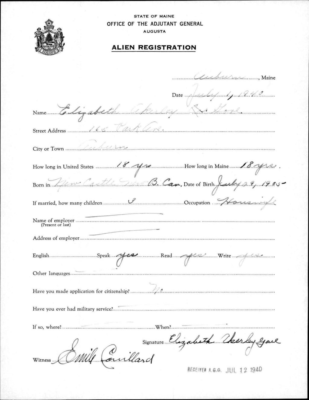 Miniature of Alien Registration- Akerley, Elizabeth (Auburn, Androscoggin County)