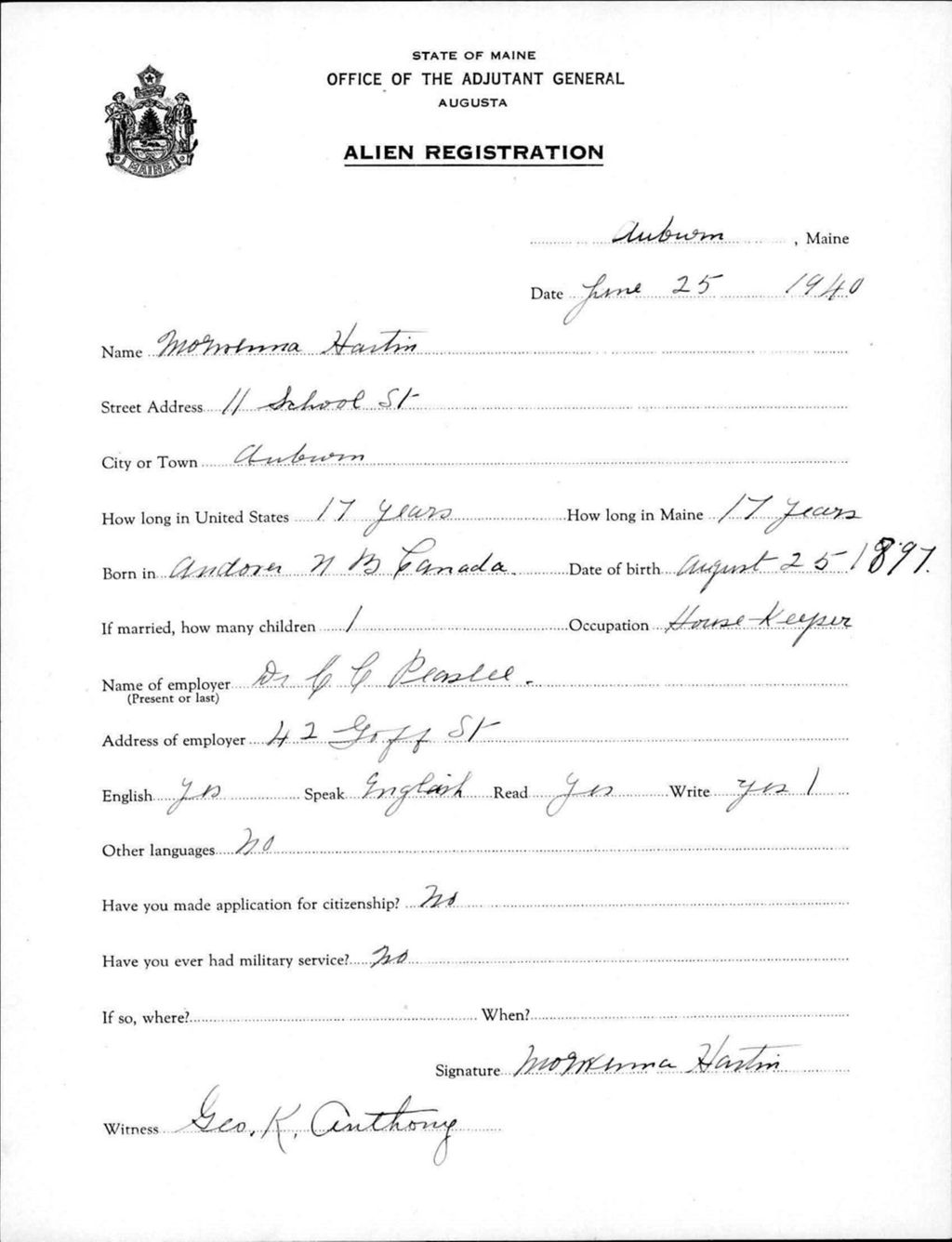 Miniature of Alien Registration- Hastin, M (Auburn, Androscoggin County)