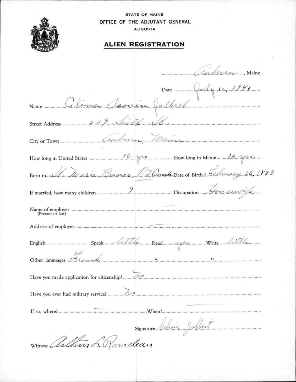 Miniature of Alien Registration- Drouin, Aline (Auburn, Androscoggin County)