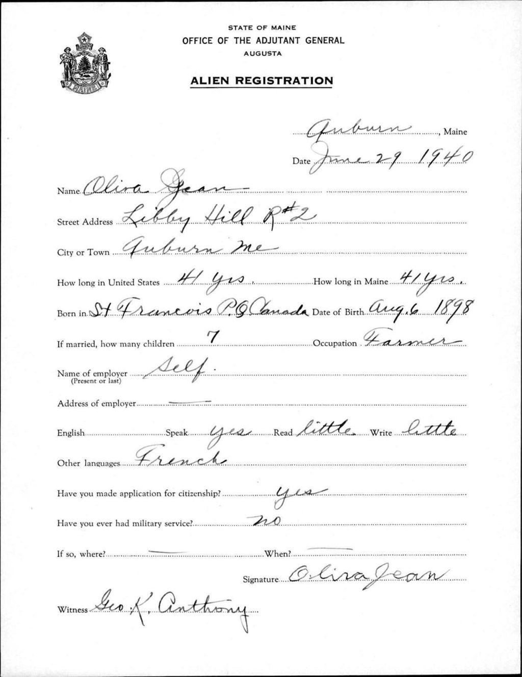 Miniature of Alien Registration- Jean, Oliva (Auburn, Androscoggin County)