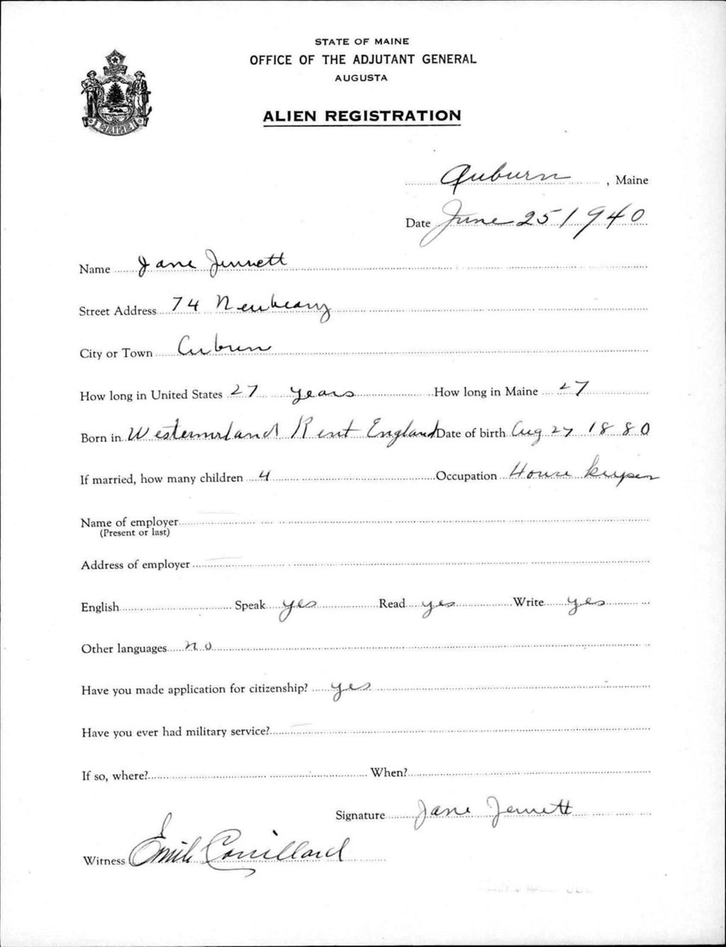 Miniature of Alien Registration- Jewett, Jane (Auburn, Androscoggin County)