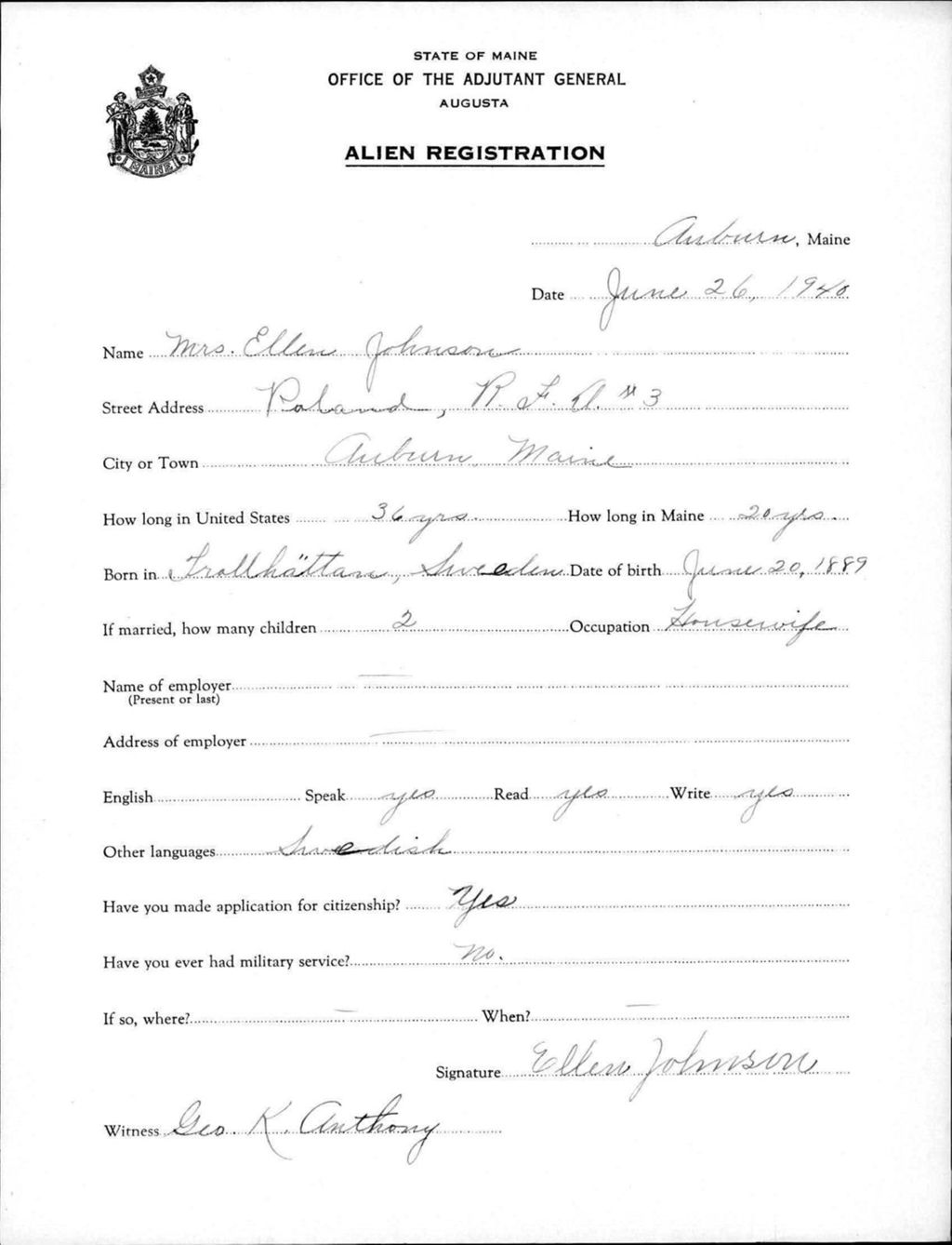 Miniature of Alien Registration- Johnson, Ellen (Auburn, Androscoggin County)