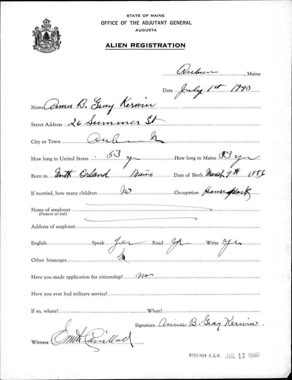 Miniature of Alien Registration- Gray, Anna B. (Auburn, Androscoggin County)
