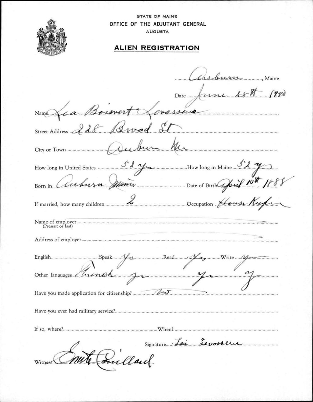 Miniature of Alien Registration- Boisvert, Lea (Auburn, Androscoggin County)