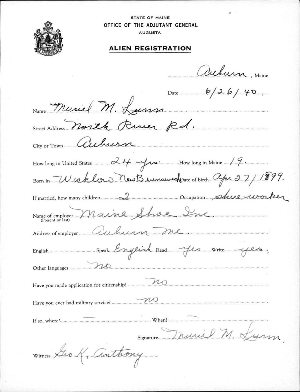 Miniature of Alien Registration- Lunn, Muriel M. (Auburn, Androscoggin County)