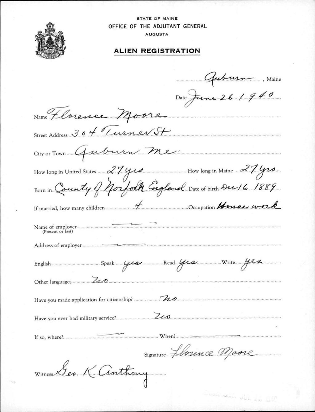 Miniature of Alien Registration- Moore, Florence (Auburn, Androscoggin County)