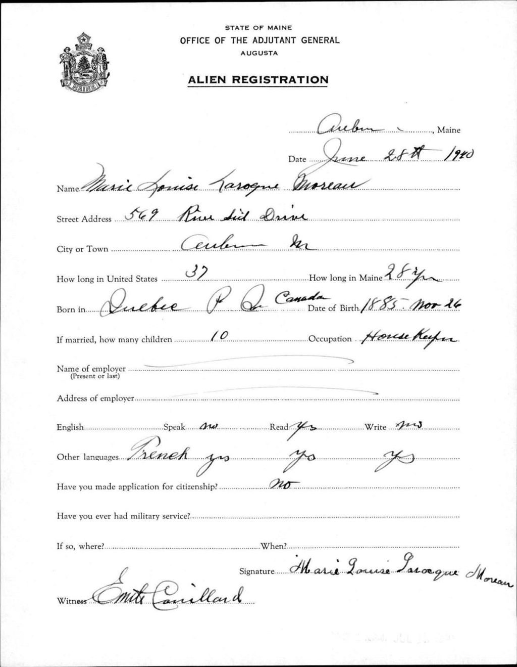 Miniature of Alien Registration- Larogue, Marie Louise (Auburn, Androscoggin County)
