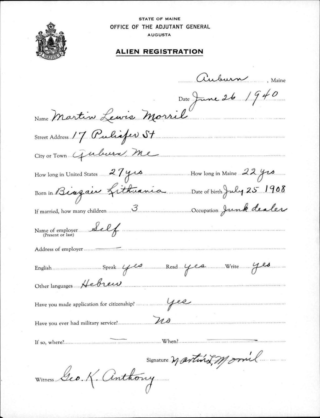 Miniature of Alien Registration- Morril, Martin L. (Auburn, Androscoggin County)