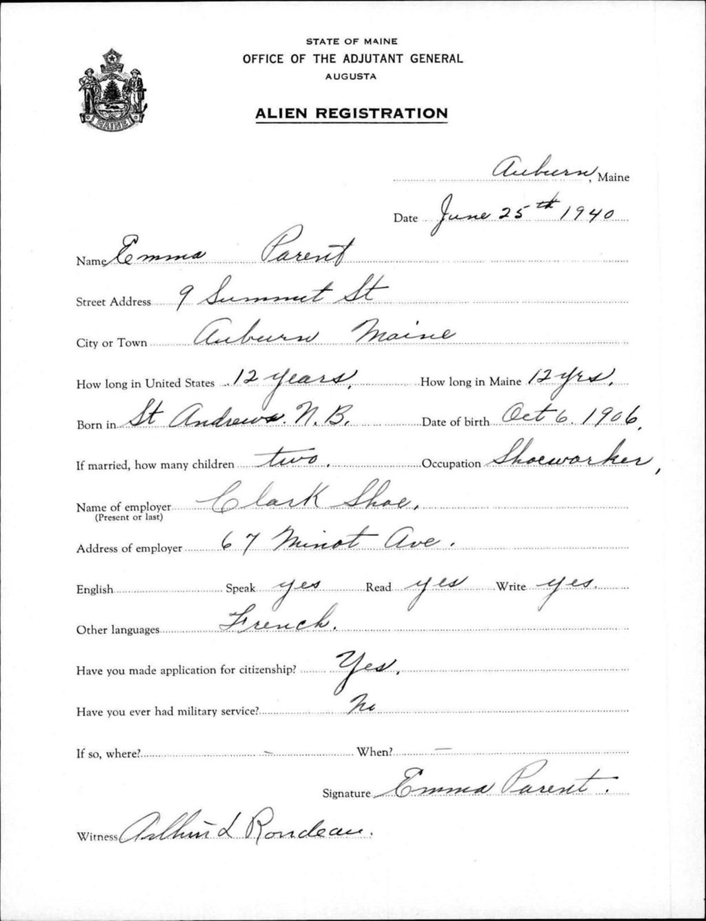 Miniature of Alien Registration- Parent, Emma (Auburn, Androscoggin County)