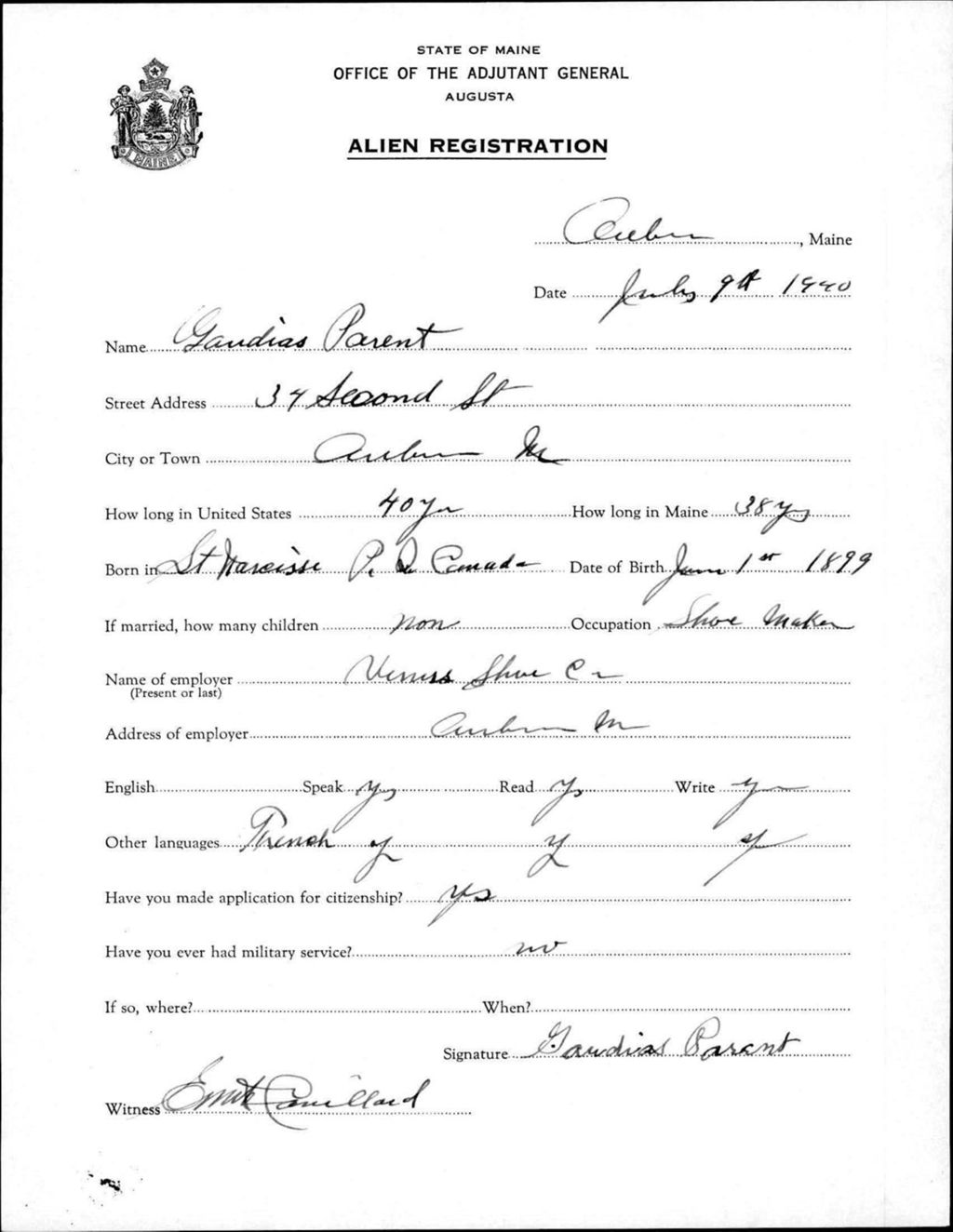 Miniature of Alien Registration- Parent, Gaudias (Auburn, Androscoggin County)