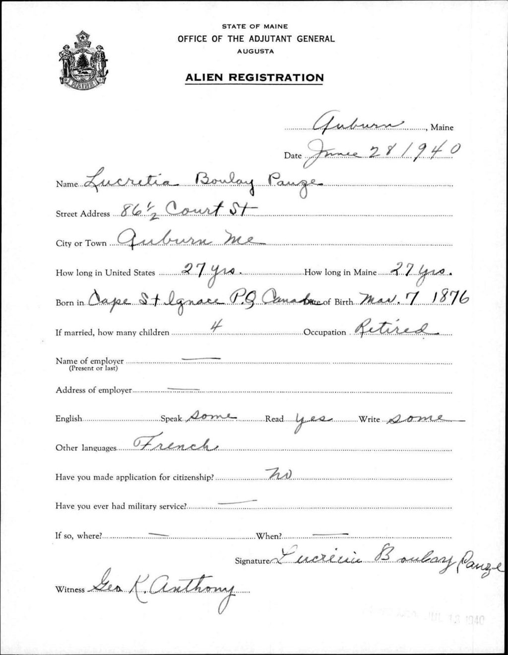 Miniature of Alien Registration- Boulay, Lucretia (Auburn, Androscoggin County)
