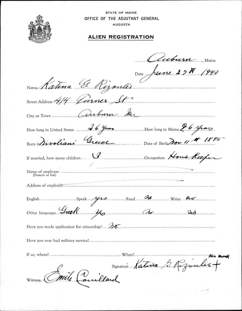 Miniature of Alien Registration- Rizoulis, Katina G. (Auburn, Androscoggin County)