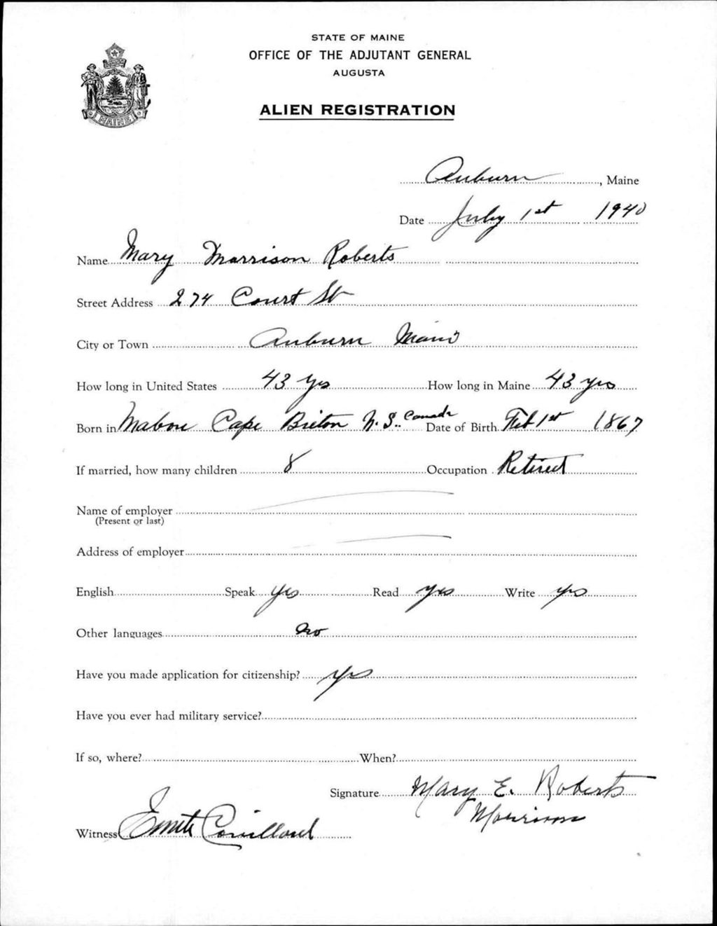 Miniature of Alien Registration- Morrison, Mary (Auburn, Androscoggin County)
