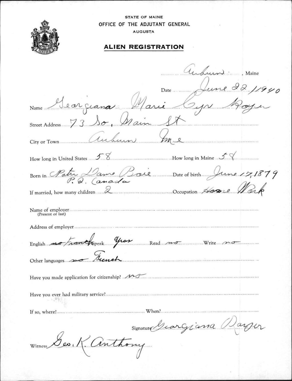 Miniature of Alien Registration- Cyr, Georgiana M. (Auburn, Androscoggin County)