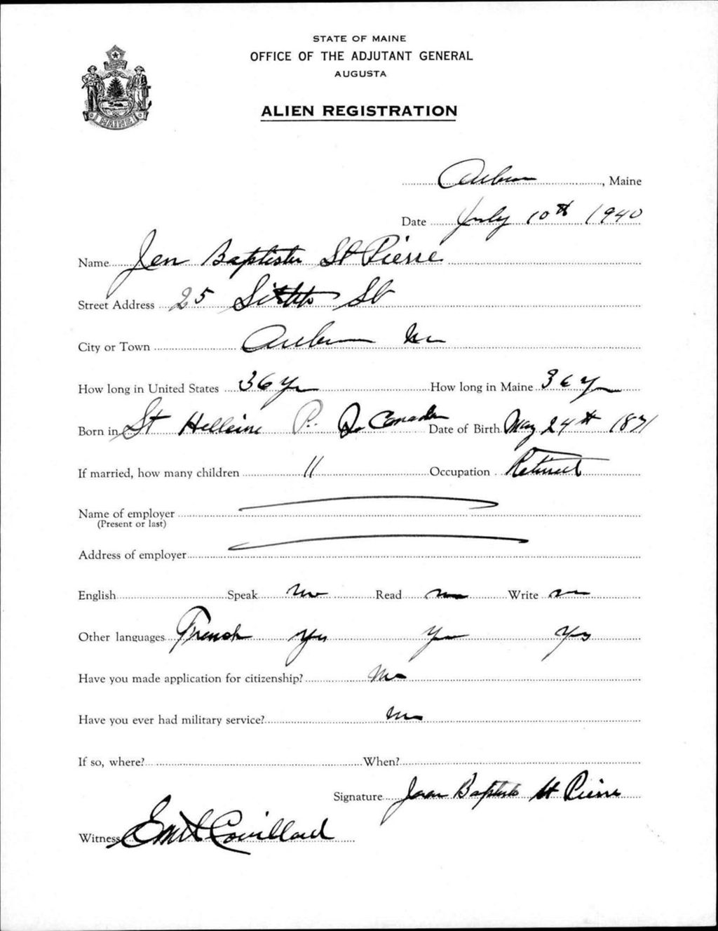 Miniature of Alien Registration- St Pierre, Jen B. (Auburn, Androscoggin County)