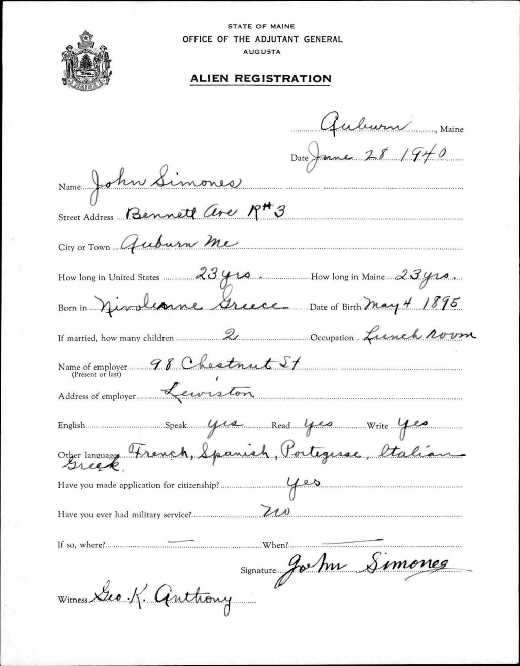 Miniature of Alien Registration- Simones, John (Auburn, Androscoggin County)