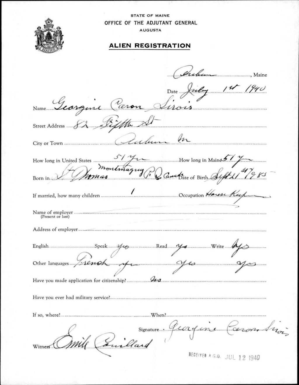 Miniature of Alien Registration- Caron, Georgine (Auburn, Androscoggin County)