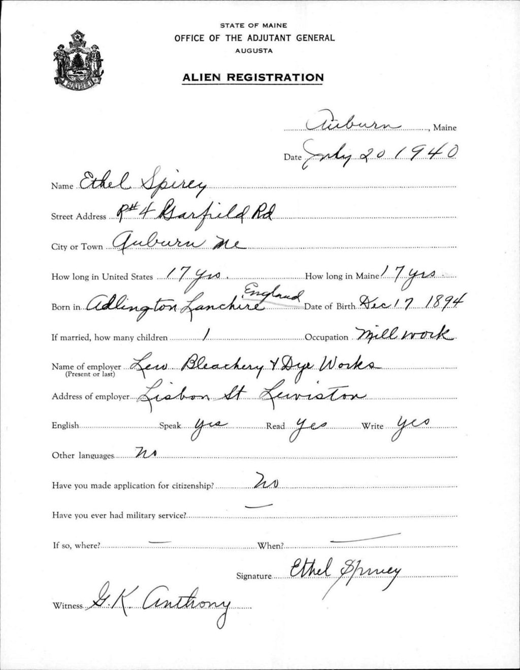 Miniature of Alien Registration- Spirey, Ethel (Auburn, Androscoggin County)