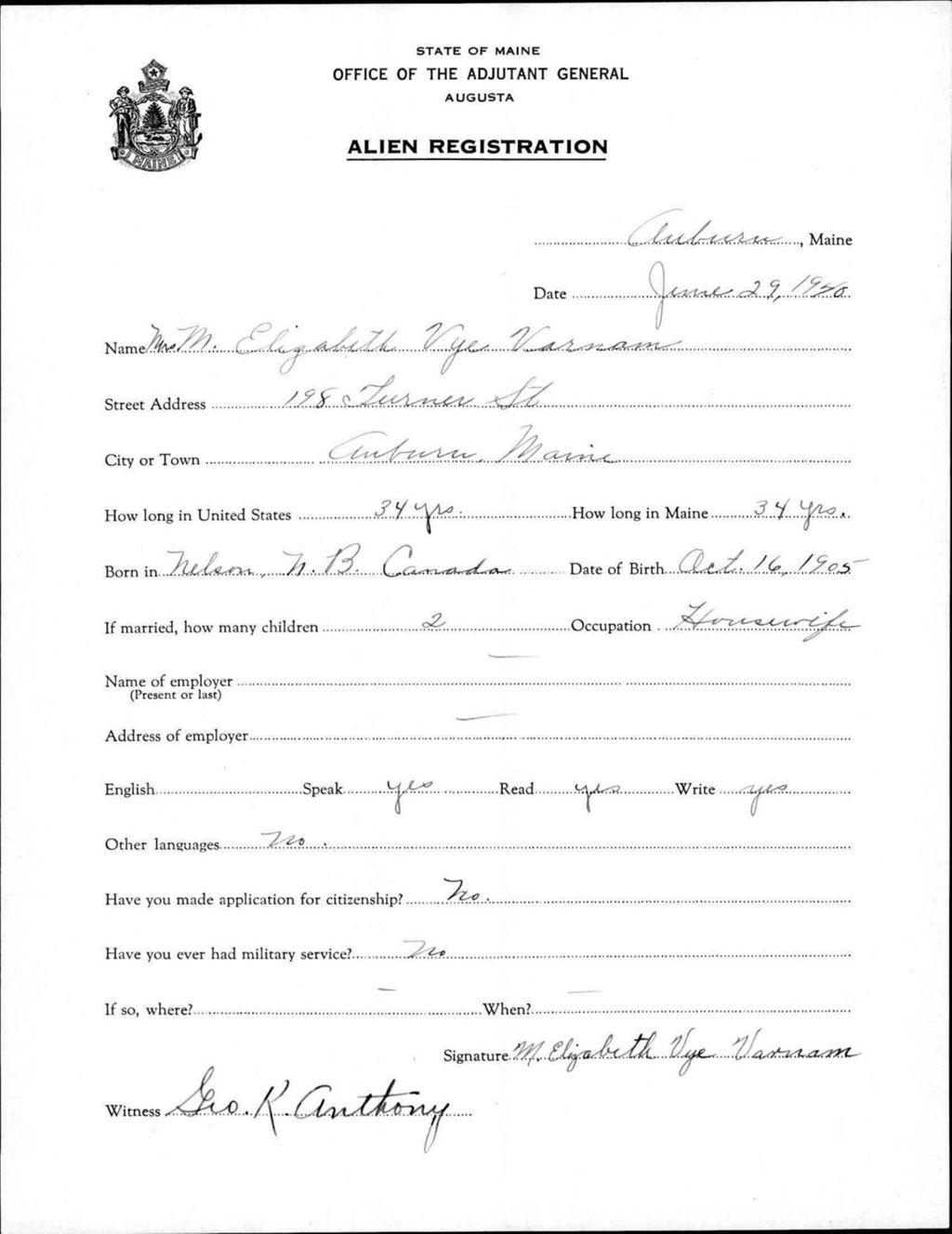 Miniature of Alien Registration- Varnam, M Elizabeth V. (Auburn, Androscoggin County)
