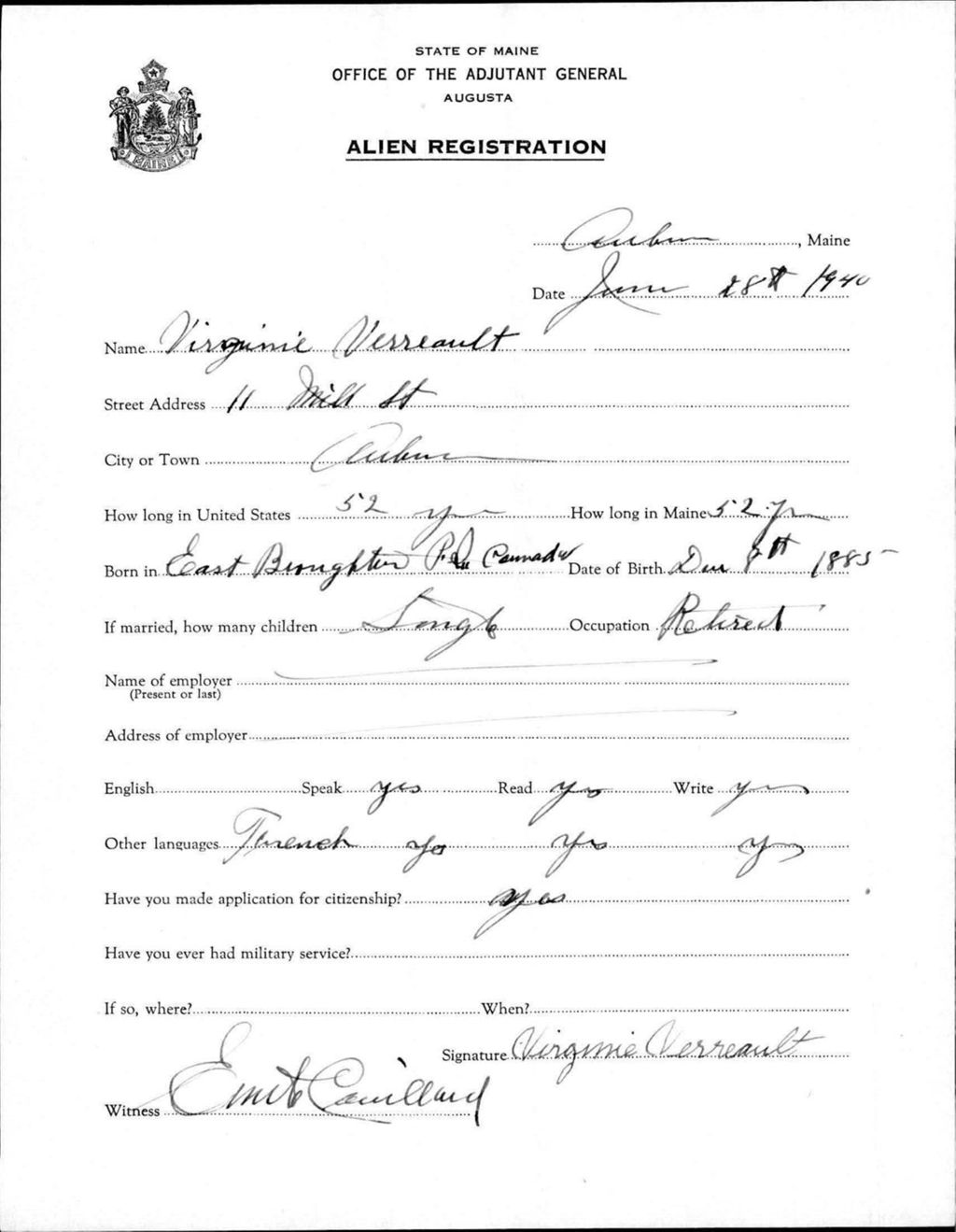 Miniature of Alien Registration- Verreault, Virginie (Auburn, Androscoggin County)