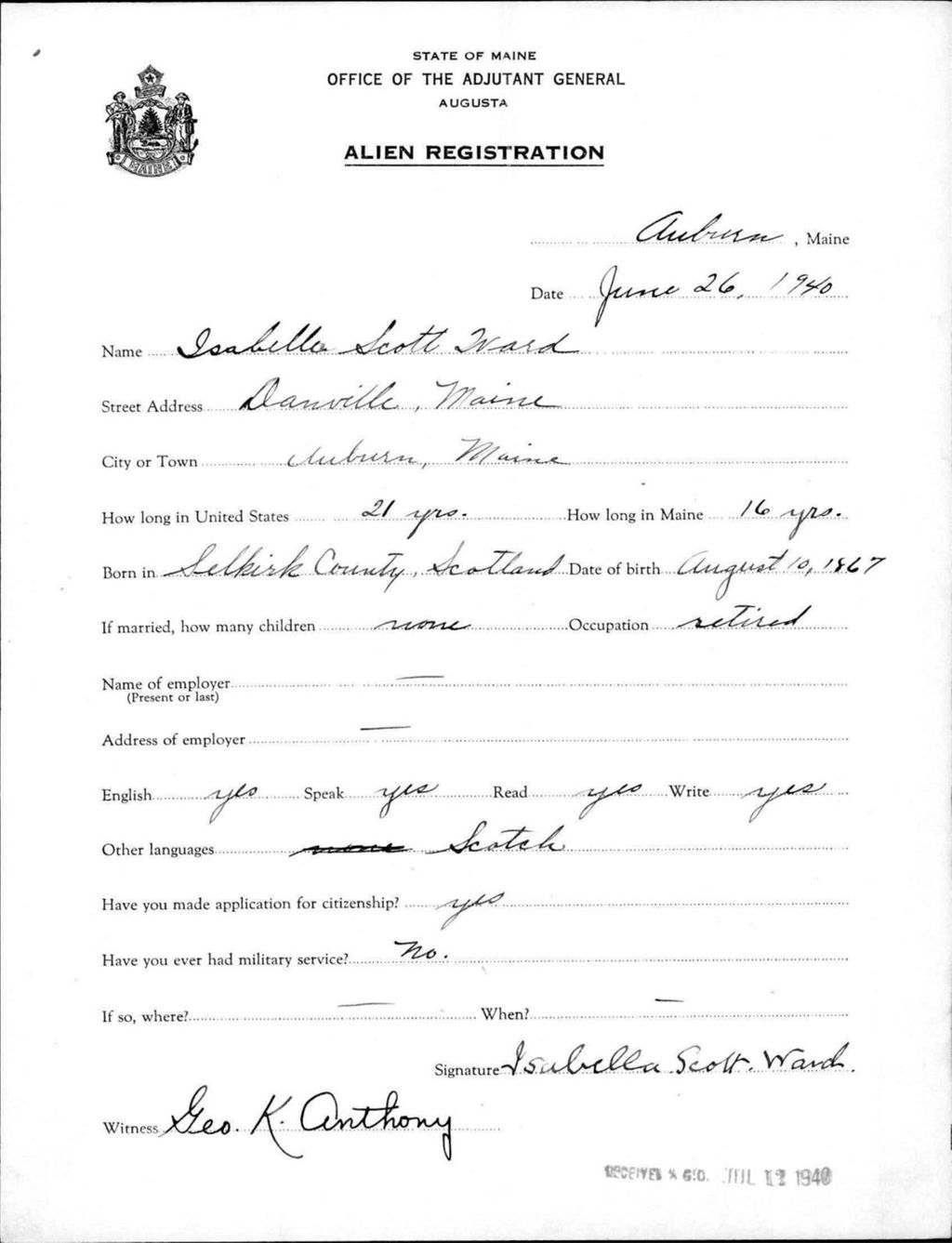 Miniature of Alien Registration- Scott, Isabella (Auburn, Androscoggin County)