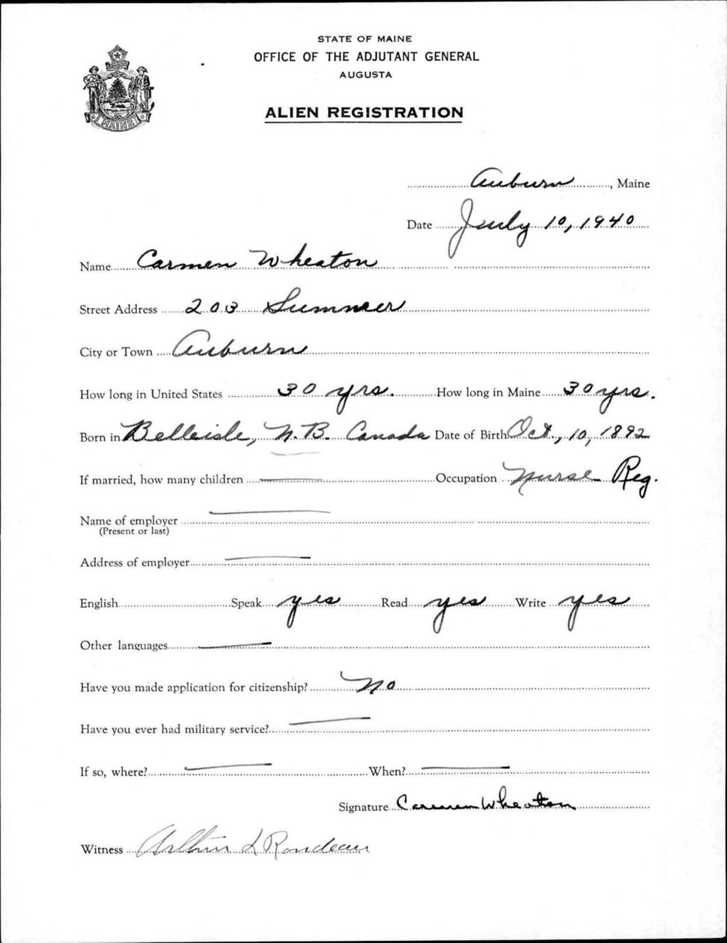 Miniature of Alien Registration- Wheaton, Carmen (Auburn, Androscoggin County)