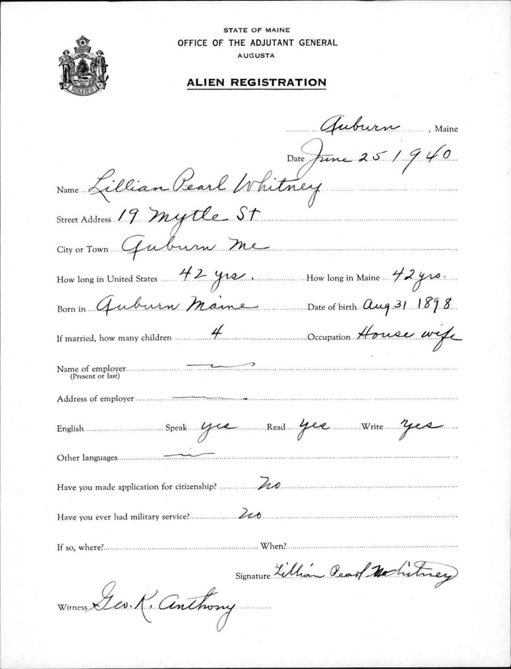 Miniature of Alien Registration- Whitney, Lillian P. (Auburn, Androscoggin County)
