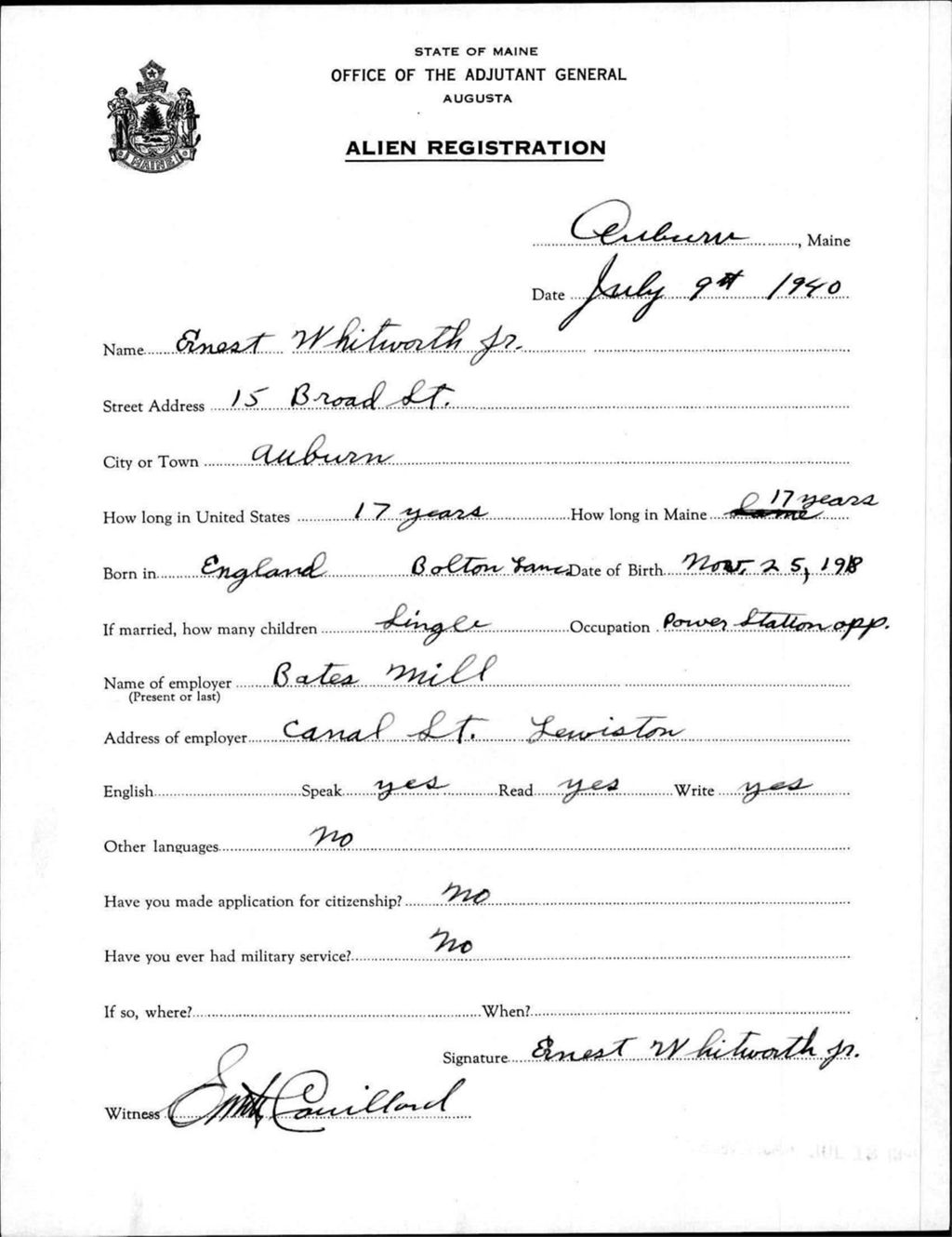 Miniature of Alien Registration- Whitworth, Ernest, Jr. (Auburn, Androscoggin County)