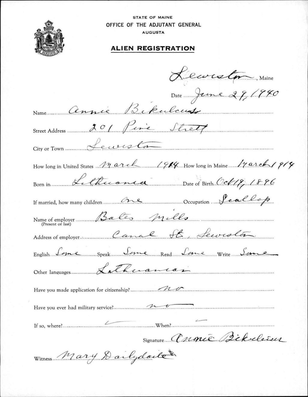 Miniature of Alien Registration- Bikulcus, Annie (Lewiston, Androscoggin County)