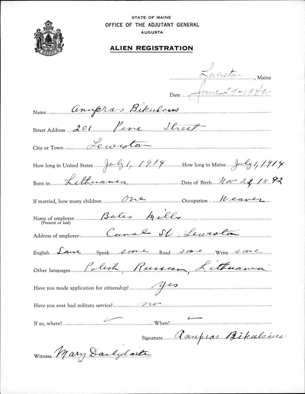 Miniature of Alien Registration- Bikulcus, Anapras (Lewiston, Androscoggin County)