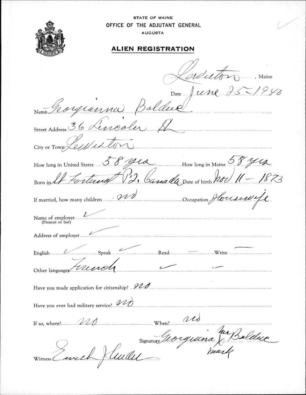 Miniature of Alien Registration- Bolduc, Georgianna (Lewiston, Androscoggin County)