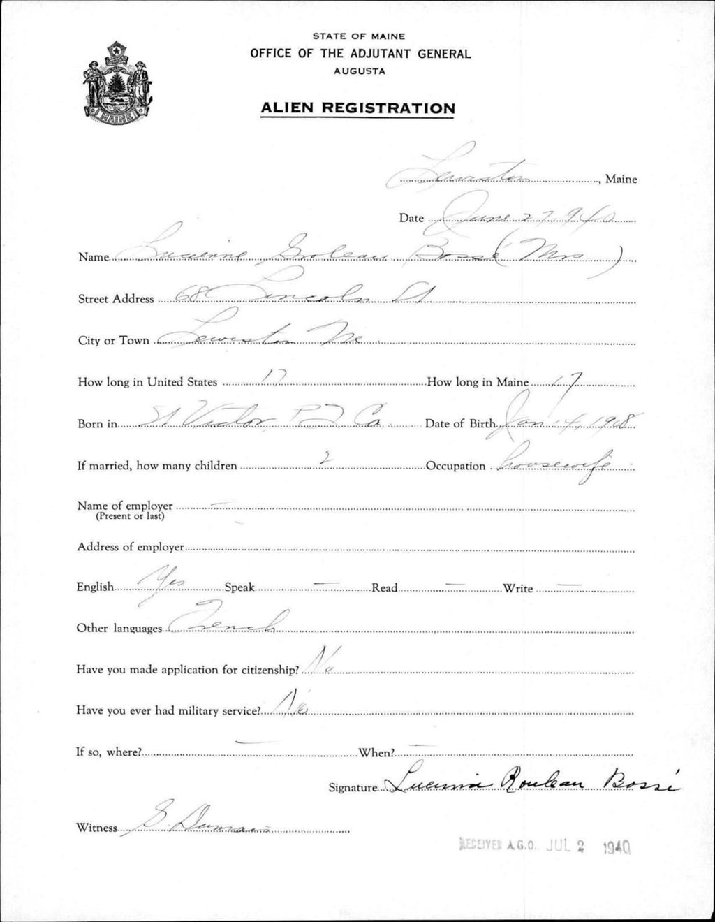 Miniature of Alien Registration- Groleau, Lucienne (Lewiston, Androscoggin County)