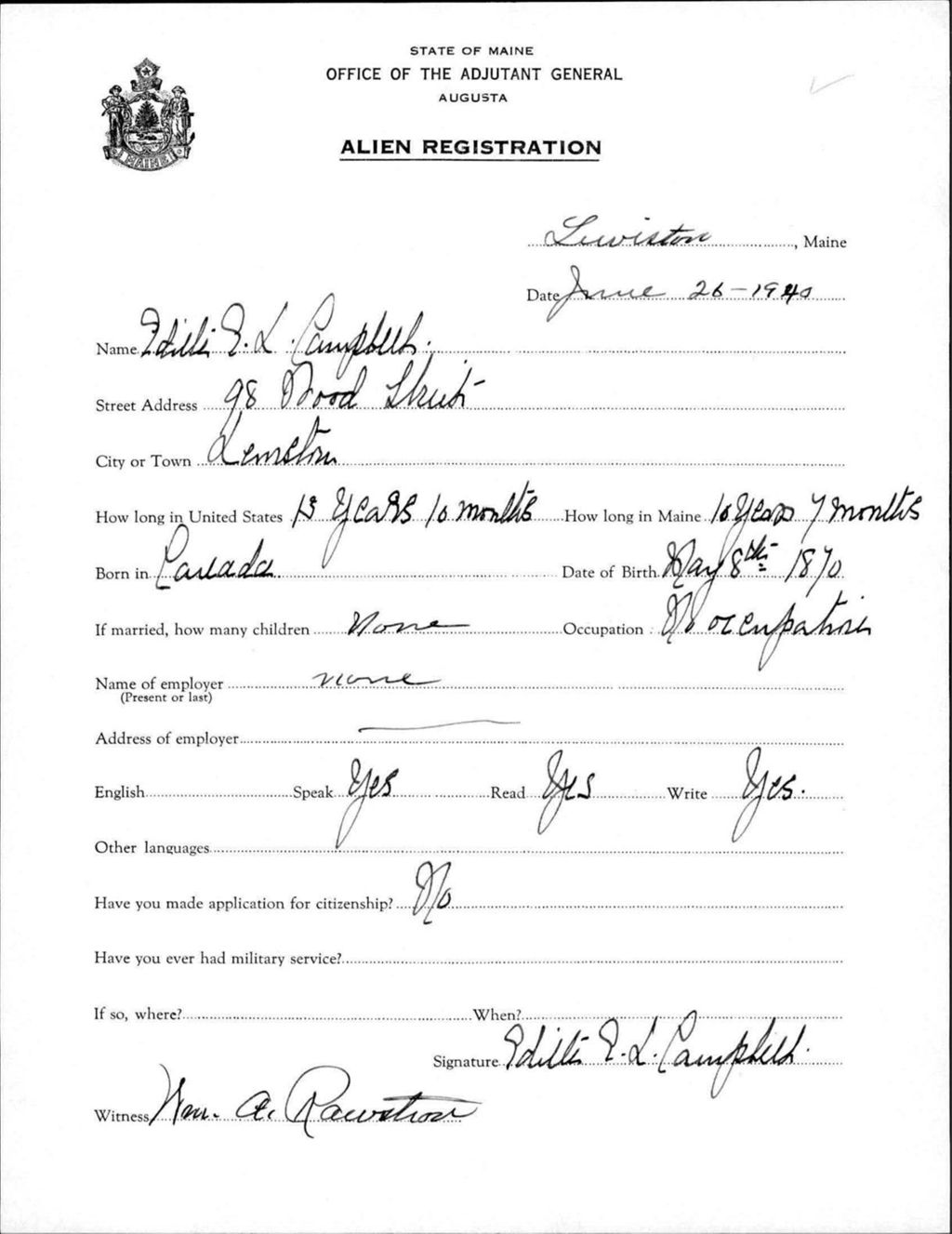 Miniature of Alien Registration- Campbell, Edith E L. (Lewiston, Androscoggin County)