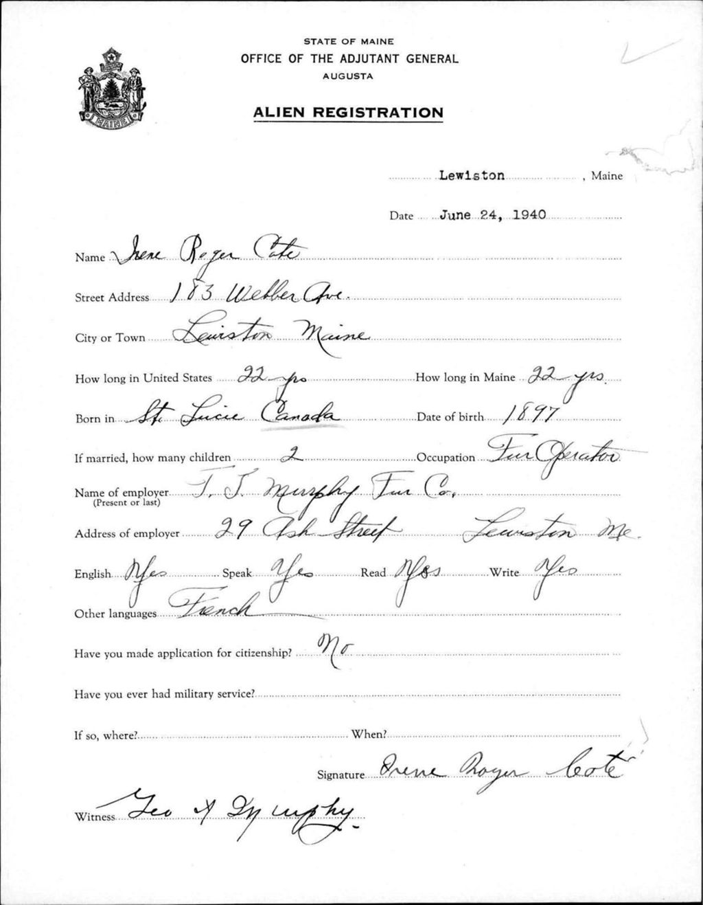 Miniature of Alien Registration- Roger, Irene (Lewiston, Androscoggin County)
