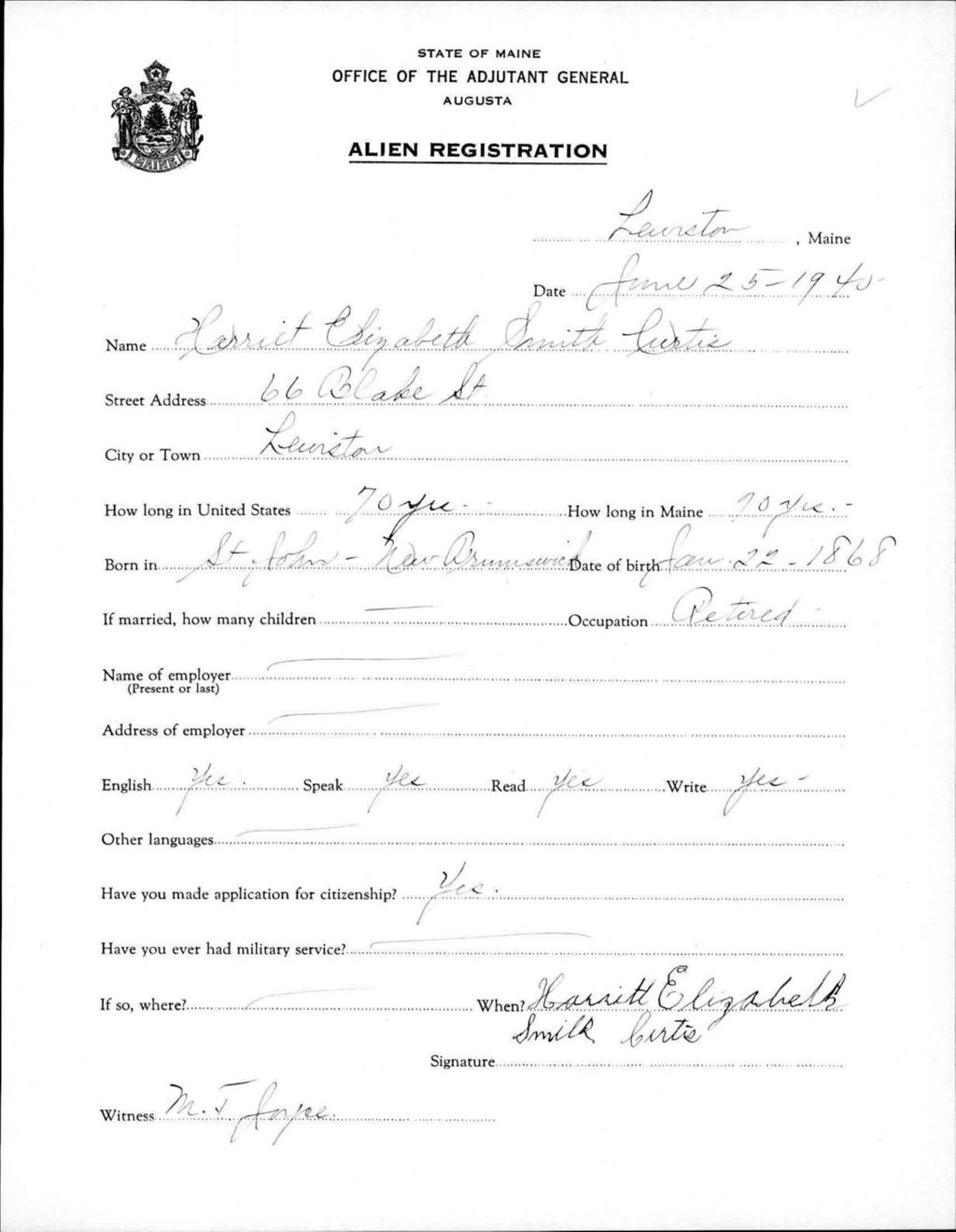 Miniature of Alien Registration- Smith, Harriet E. (Lewiston, Androscoggin County)