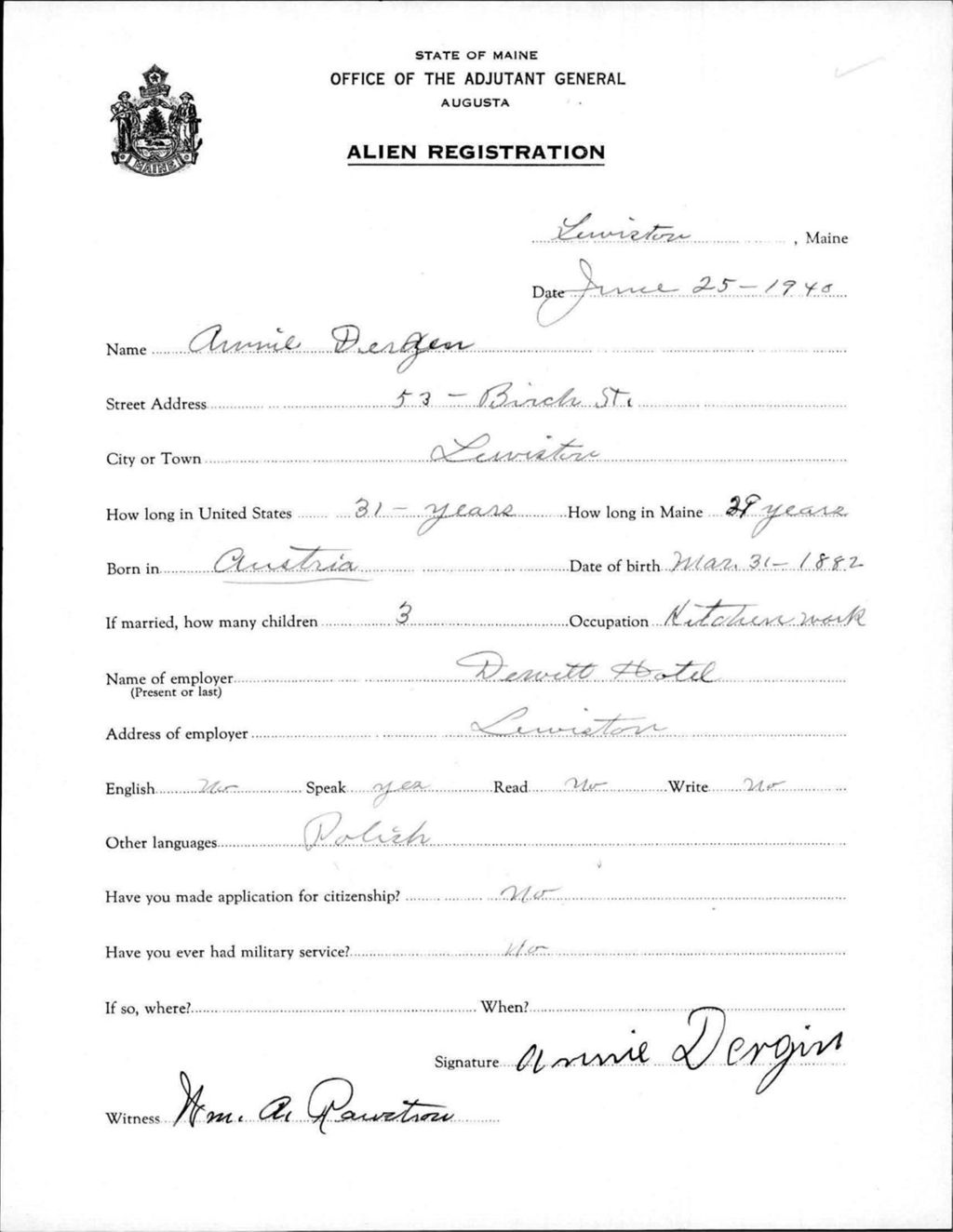 Miniature of Alien Registration- Deszen, Annie (Lewiston, Androscoggin County)