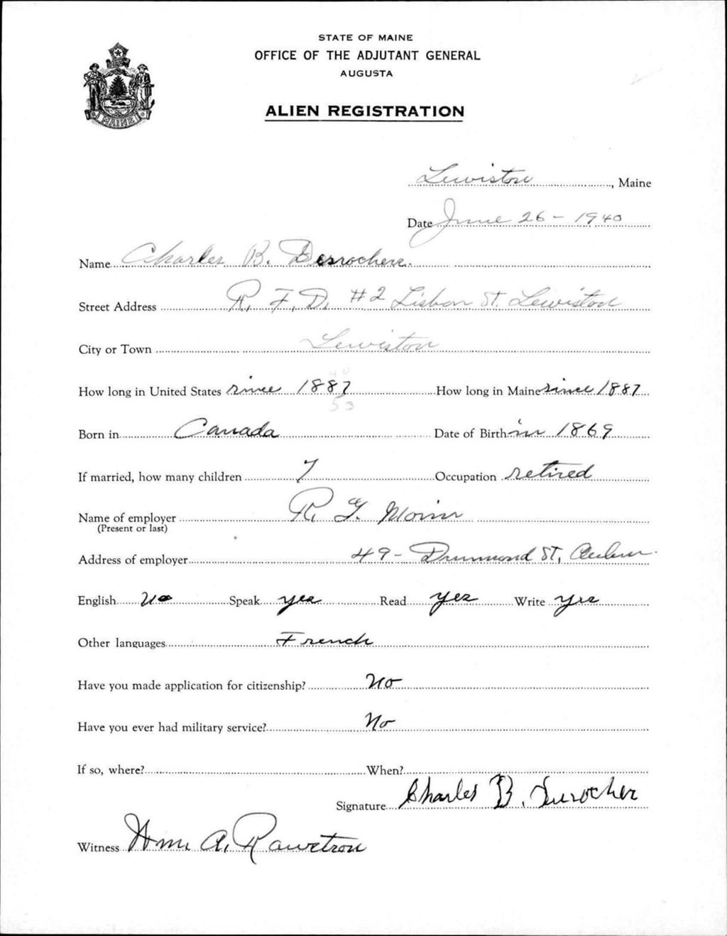 Miniature of Alien Registration- Desrocher, Charles B. (Lewiston, Androscoggin County)