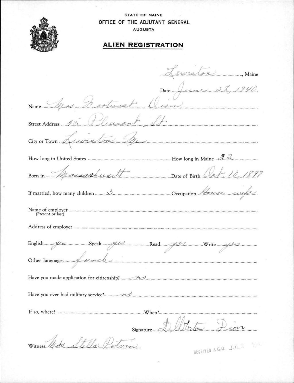 Miniature of Alien Registration- Dion, Alberta (Lewiston, Androscoggin County)