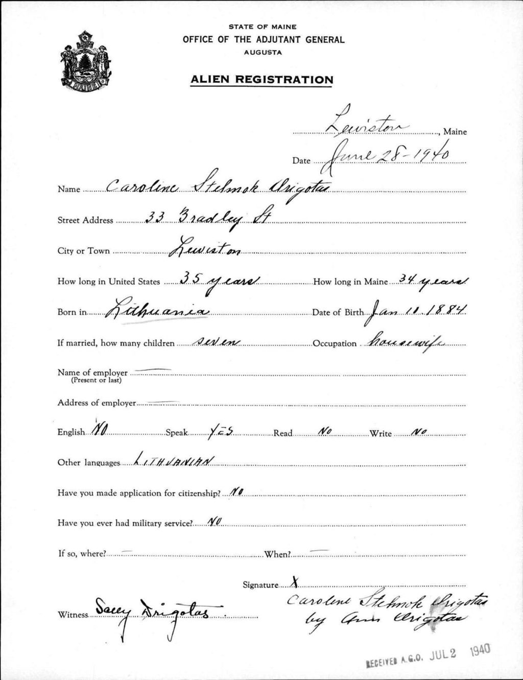 Miniature of Alien Registration- Stelsnok, Caroline (Lewiston, Androscoggin County)
