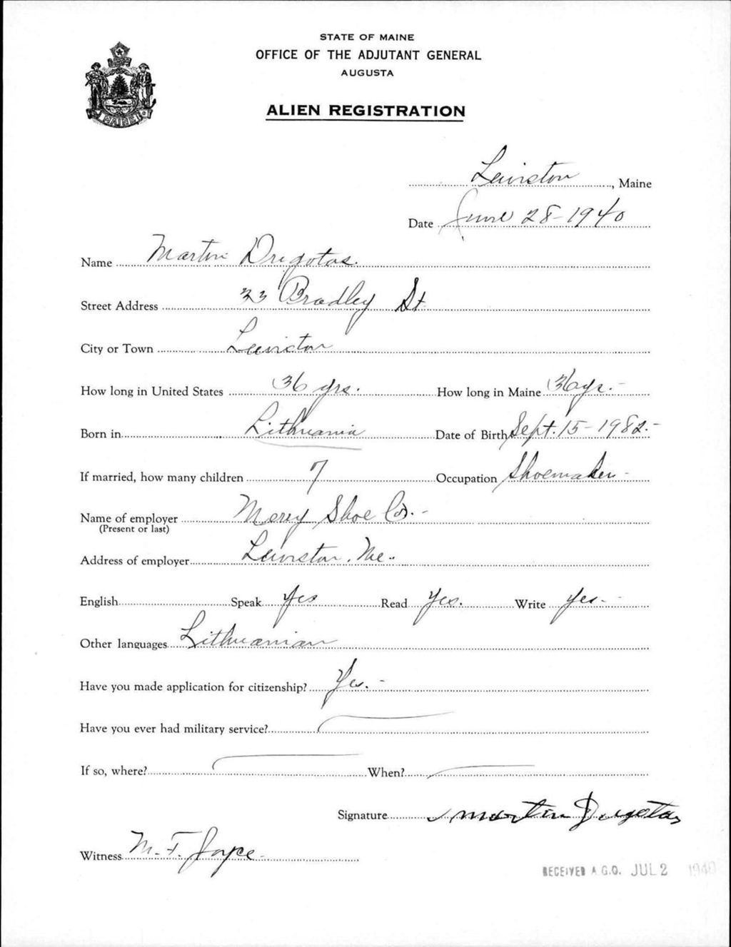 Miniature of Alien Registration- Drigotas, Martin (Lewiston, Androscoggin County)