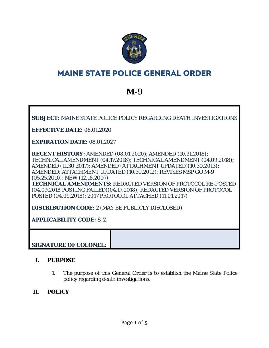 Miniature of 201212 MSP GO M-9 FOR FILING WITH MSA (One (1) GO)