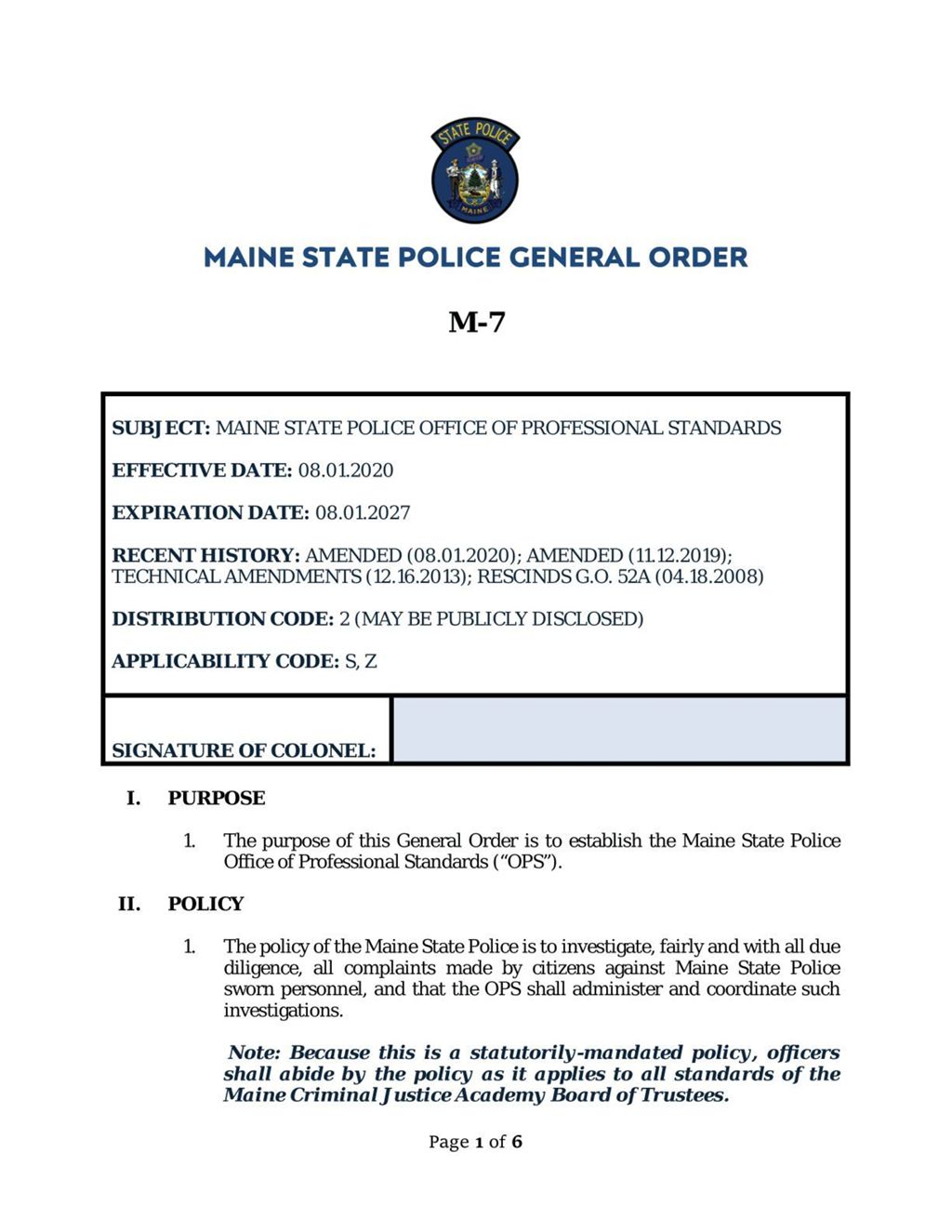 Miniature of 201212 MSP GO M-7 FOR FILING WITH MSA (One (1) GO)