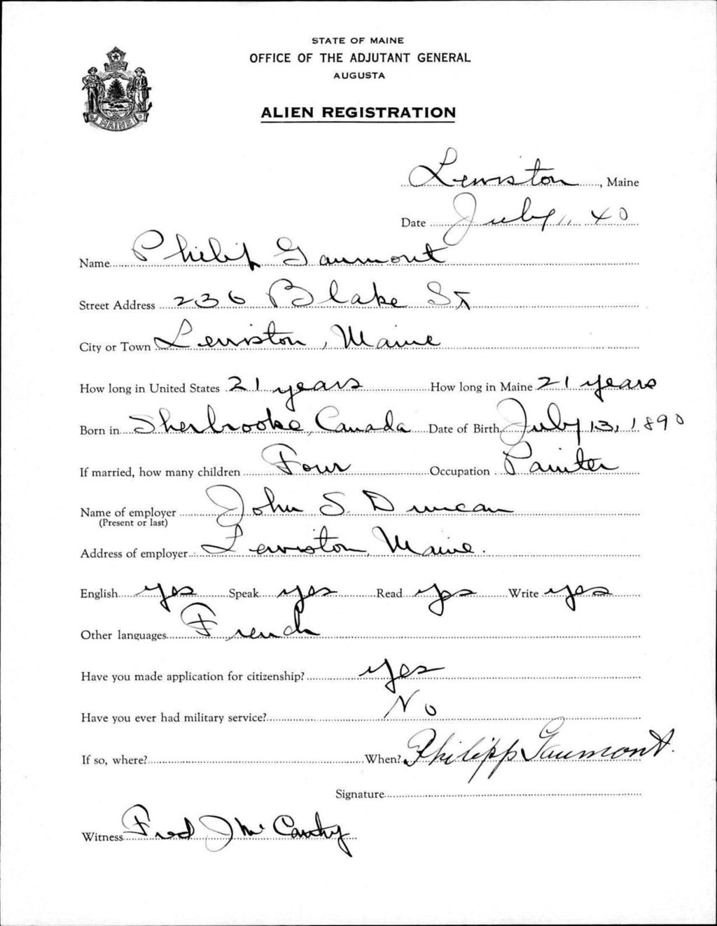 Miniature of Alien Registration- Gammont, Philip (Lewiston, Androscoggin County)