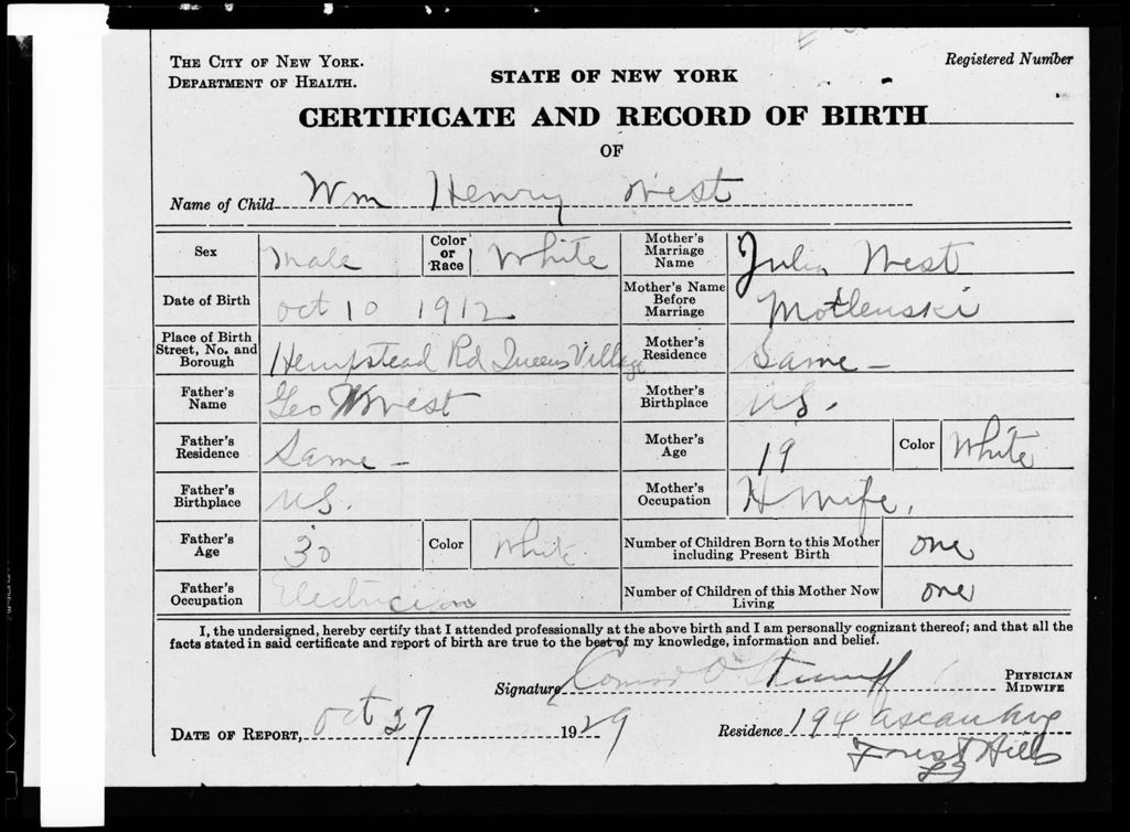 Miniature of A Birth Certificate