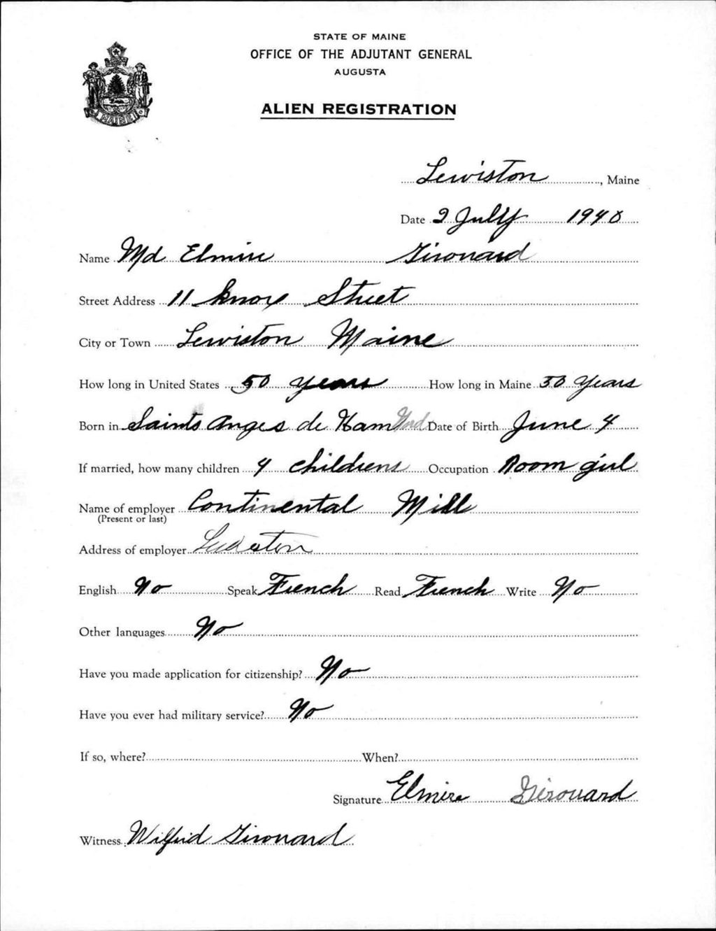 Miniature of Alien Registration- Girouard, Elmire (Lewiston, Androscoggin County)